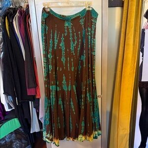 Bohemian Teal & Brown Tie-Dye Maxi Skirt